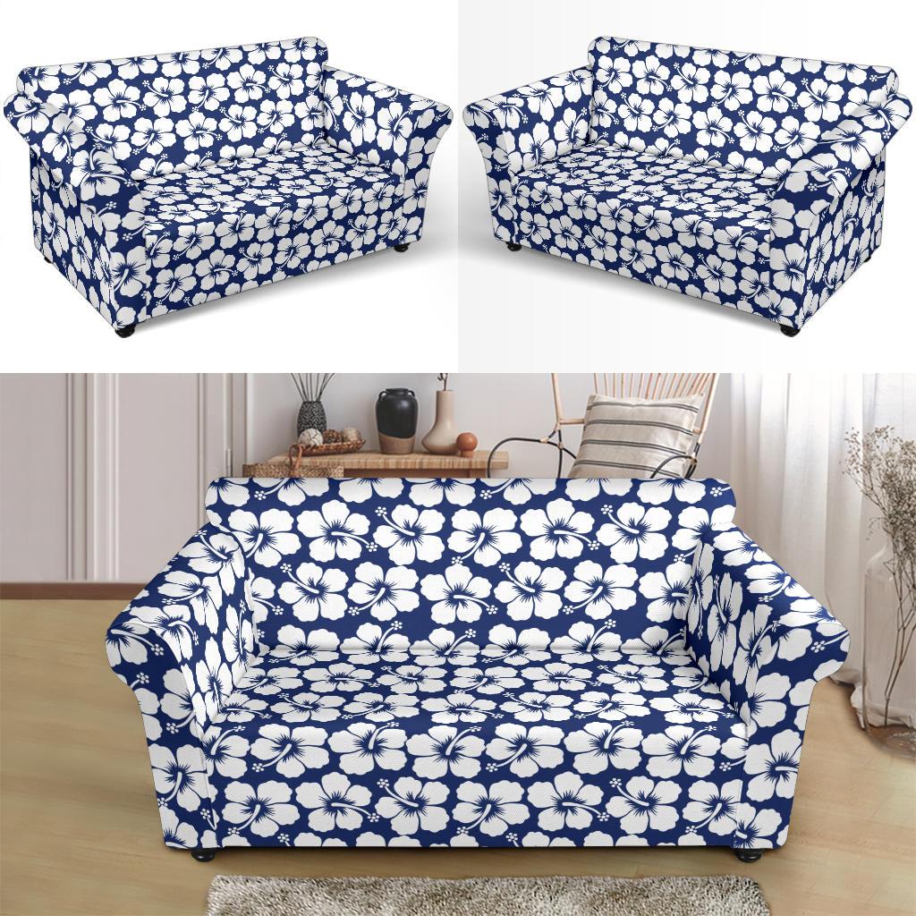 Hibiscus Blue Hawaiian Flower Pattern Loveseat Slipcover-JTAMIGO.COM