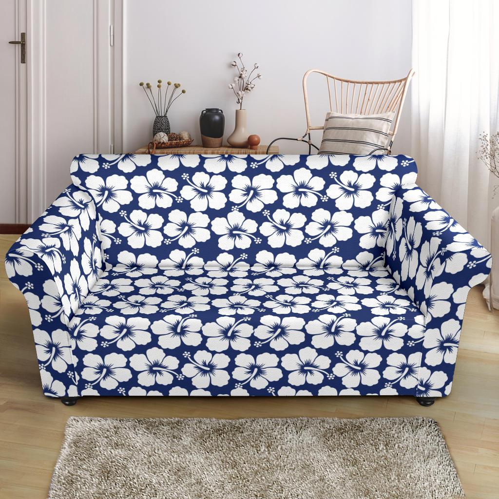 Hibiscus Blue Hawaiian Flower Pattern Loveseat Slipcover-JTAMIGO.COM