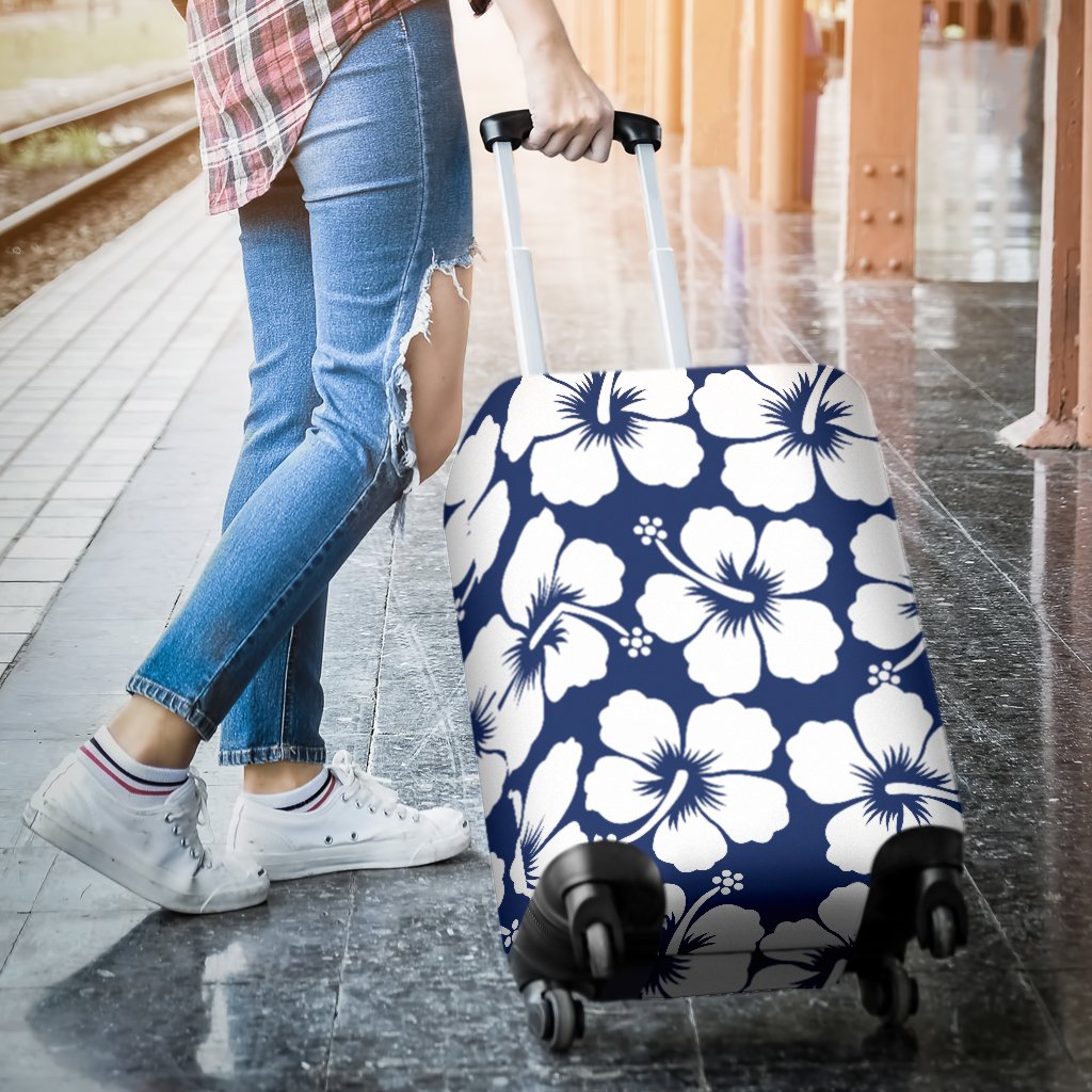 Hibiscus Blue Hawaiian Flower Pattern Luggage Cover Protector