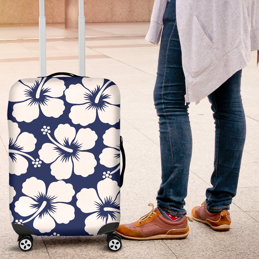 Hibiscus Blue Hawaiian Flower Pattern Luggage Cover Protector