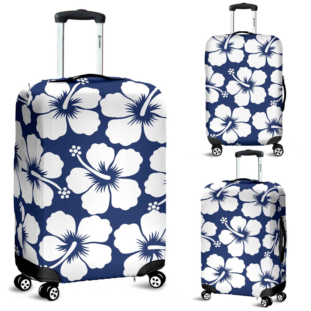Hibiscus Blue Hawaiian Flower Pattern Luggage Cover Protector