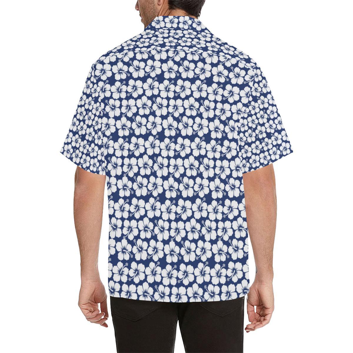 Hibiscus Blue Hawaiian Flower Pattern Men Aloha Hawaiian Shirt