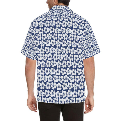 Hibiscus Blue Hawaiian Flower Pattern Men Aloha Hawaiian Shirt