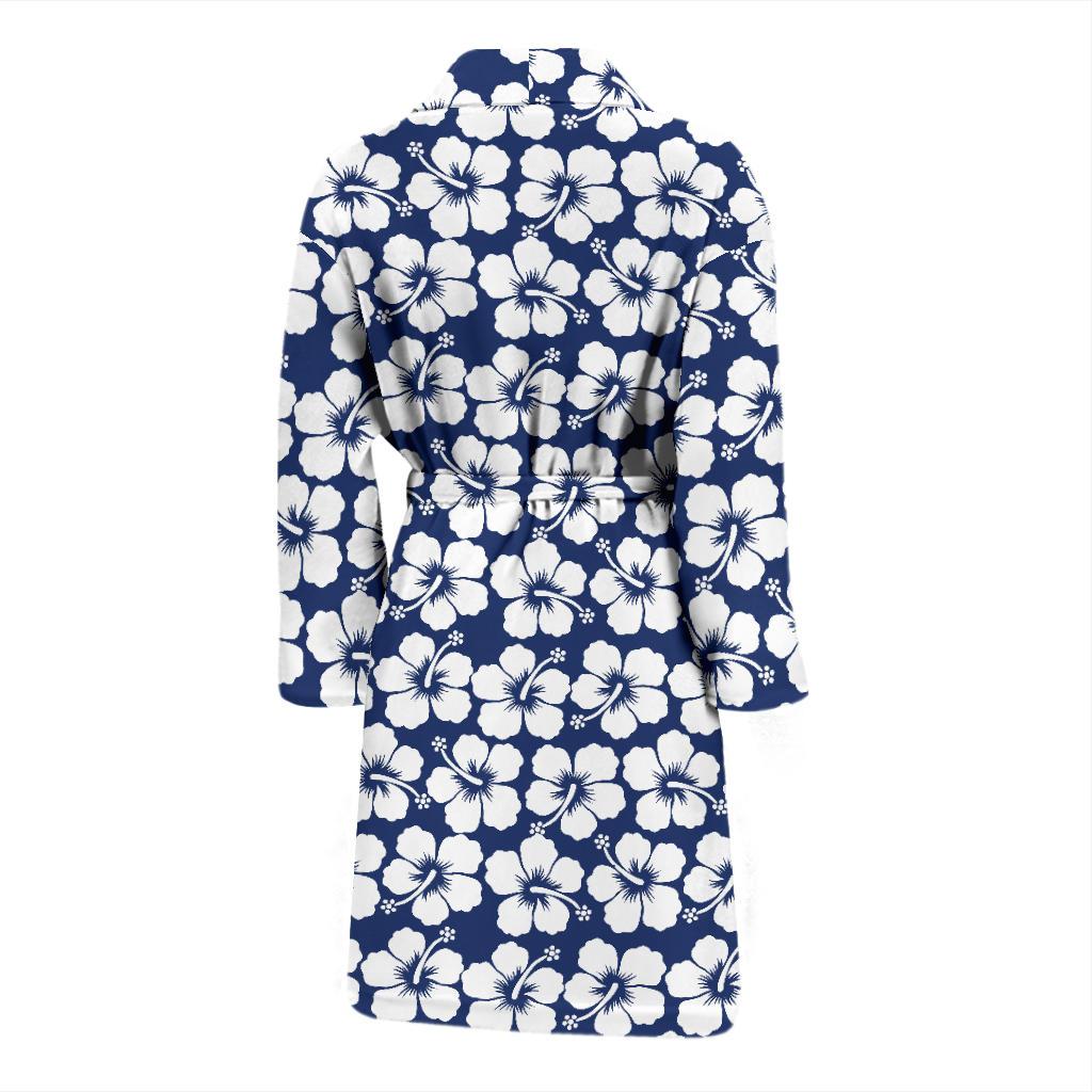 Hibiscus Blue Hawaiian Flower Pattern Men Bath Robe-JTAMIGO.COM