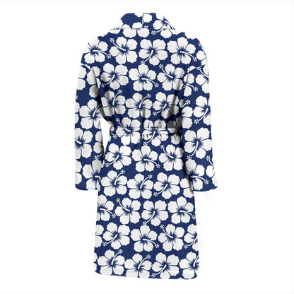 Hibiscus Blue Hawaiian Flower Pattern Men Bath Robe-JTAMIGO.COM