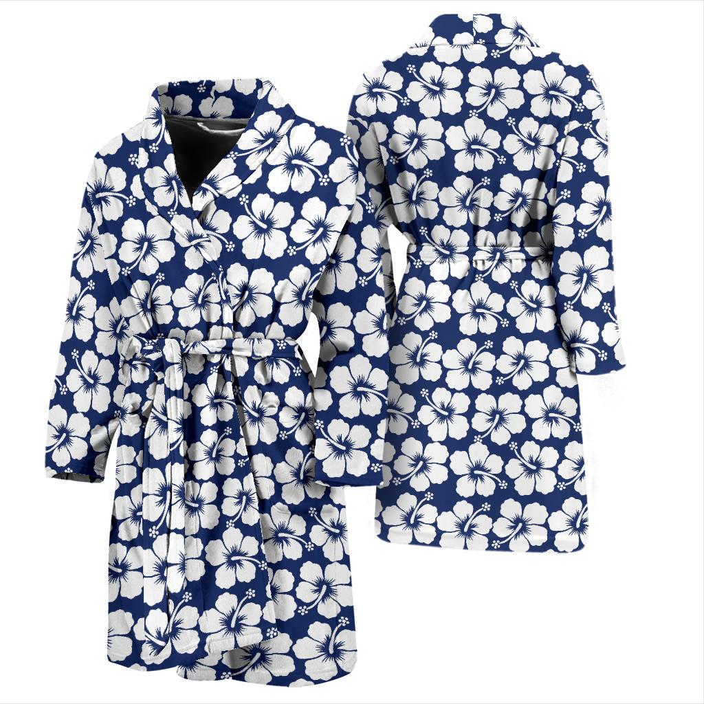 Hibiscus Blue Hawaiian Flower Pattern Men Bath Robe-JTAMIGO.COM