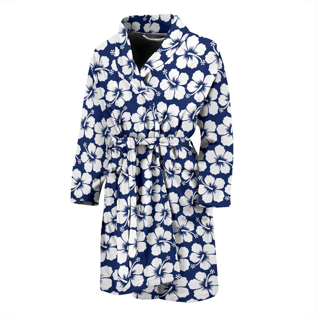 Hibiscus Blue Hawaiian Flower Pattern Men Bath Robe-JTAMIGO.COM