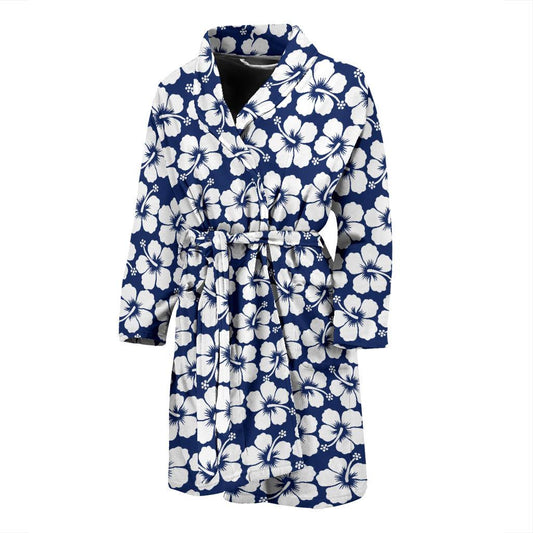 Hibiscus Blue Hawaiian Flower Pattern Men Bath Robe-JTAMIGO.COM