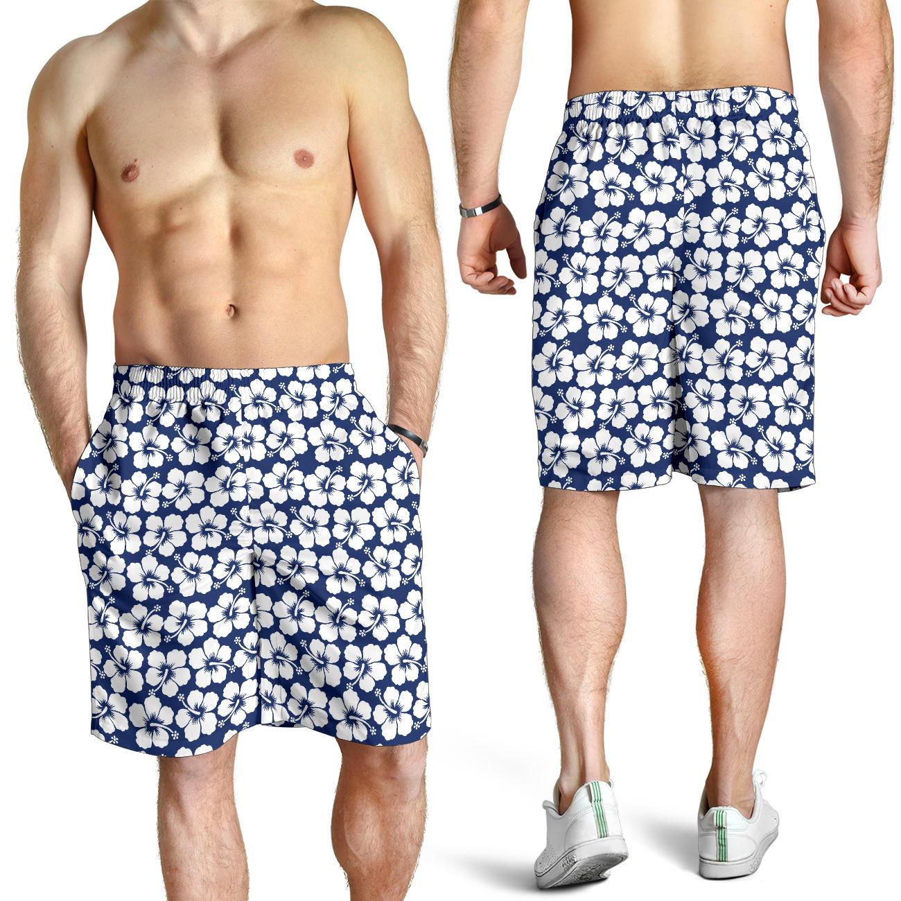 Hibiscus Blue Hawaiian Flower Pattern Mens Shorts-JTAMIGO.COM
