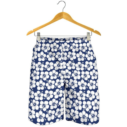 Hibiscus Blue Hawaiian Flower Pattern Mens Shorts-JTAMIGO.COM