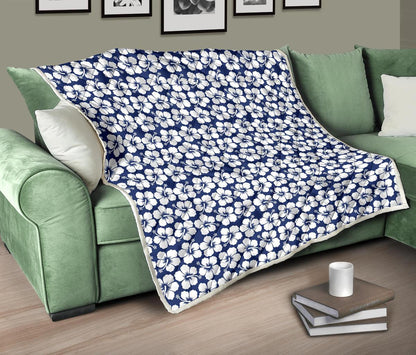 Hibiscus Blue Hawaiian Flower Pattern Premium Quilt-JTAMIGO.COM