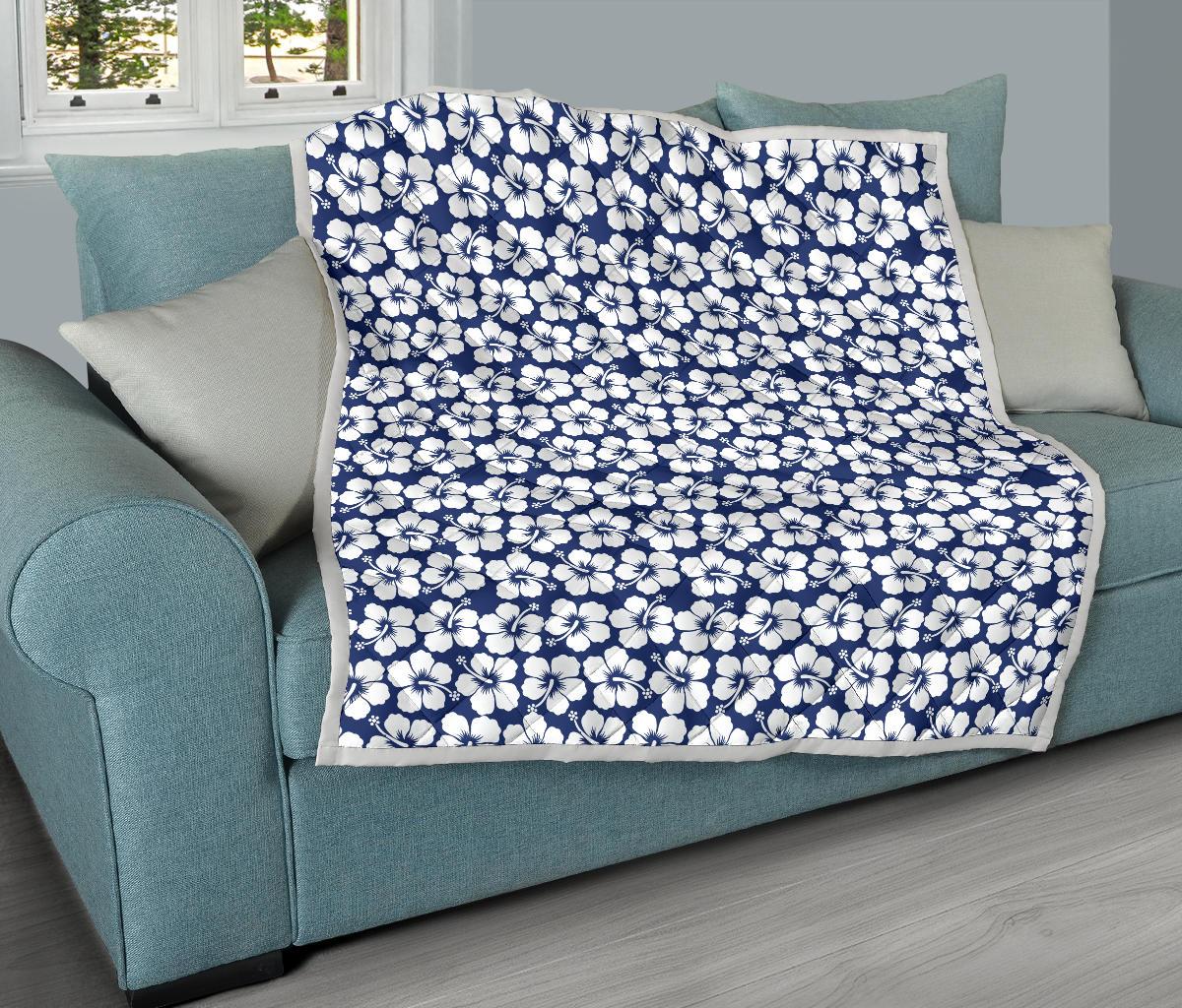 Hibiscus Blue Hawaiian Flower Pattern Premium Quilt-JTAMIGO.COM