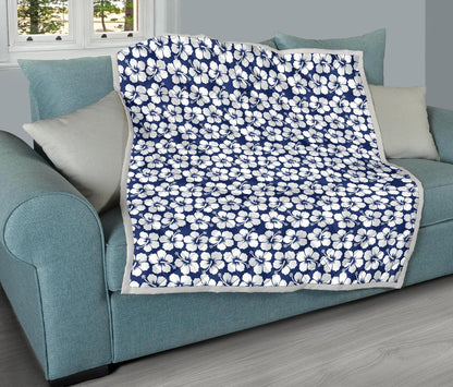 Hibiscus Blue Hawaiian Flower Pattern Premium Quilt-JTAMIGO.COM