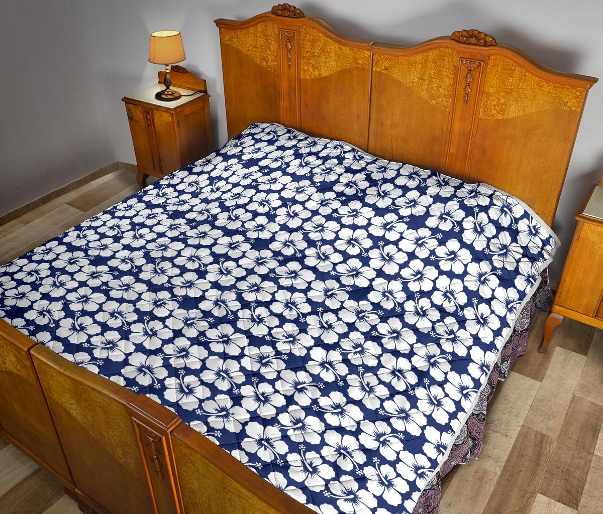 Hibiscus Blue Hawaiian Flower Pattern Premium Quilt-JTAMIGO.COM