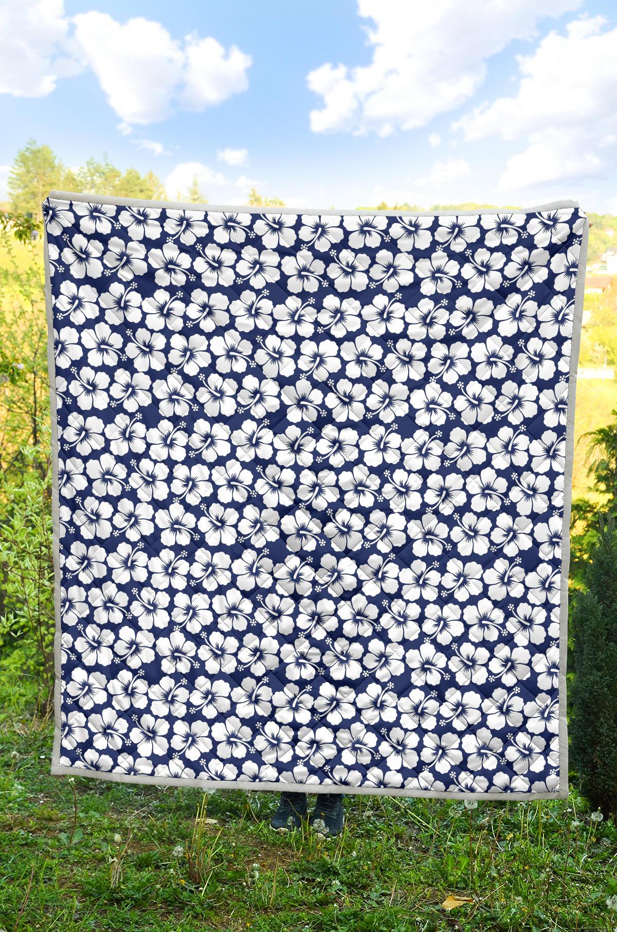 Hibiscus Blue Hawaiian Flower Pattern Premium Quilt-JTAMIGO.COM