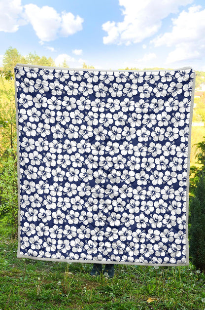 Hibiscus Blue Hawaiian Flower Pattern Premium Quilt-JTAMIGO.COM