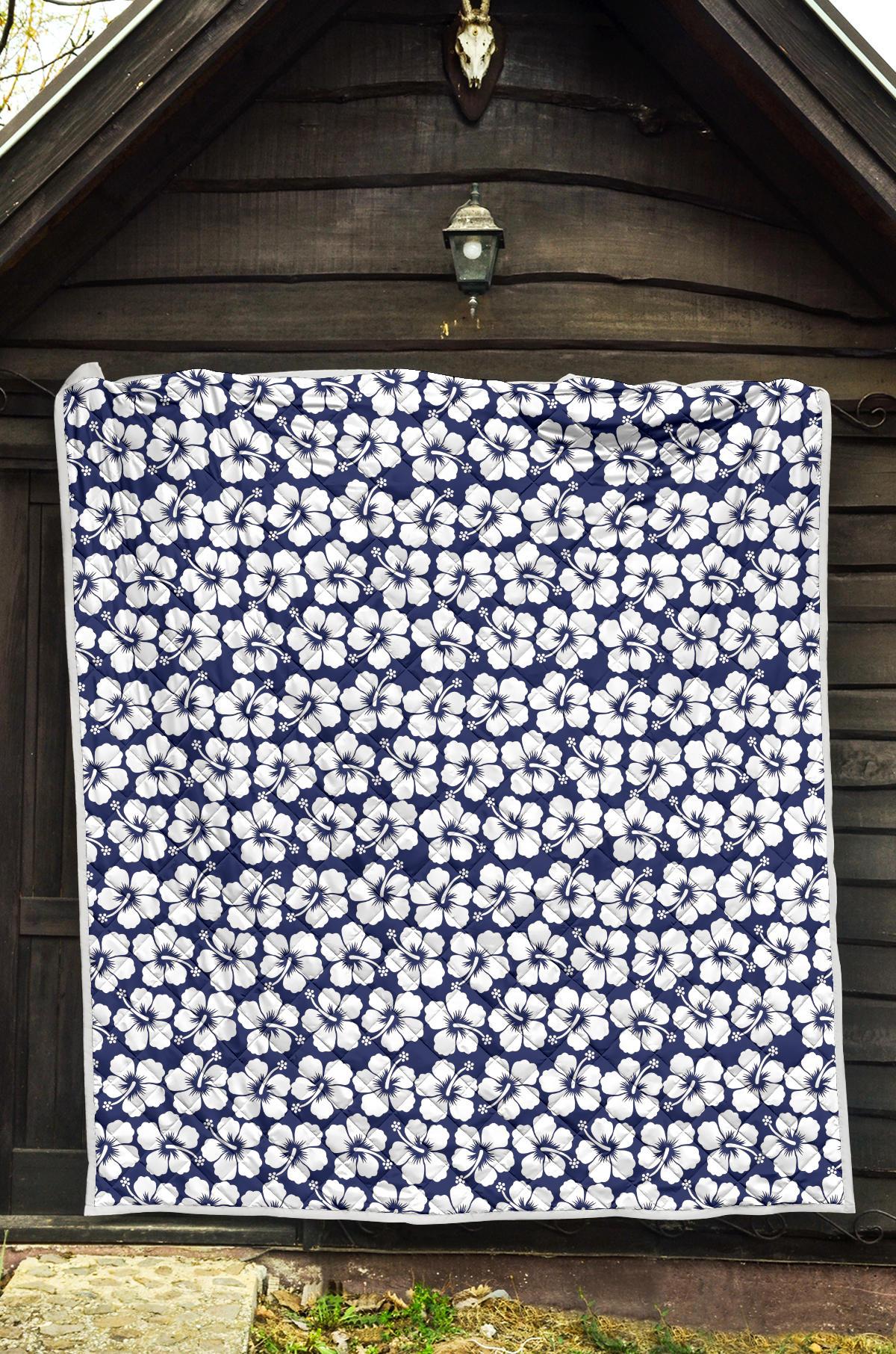 Hibiscus Blue Hawaiian Flower Pattern Premium Quilt-JTAMIGO.COM