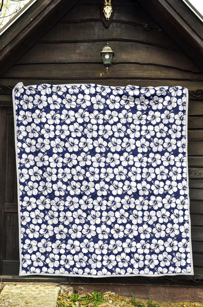 Hibiscus Blue Hawaiian Flower Pattern Premium Quilt-JTAMIGO.COM