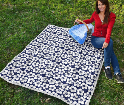 Hibiscus Blue Hawaiian Flower Pattern Premium Quilt-JTAMIGO.COM