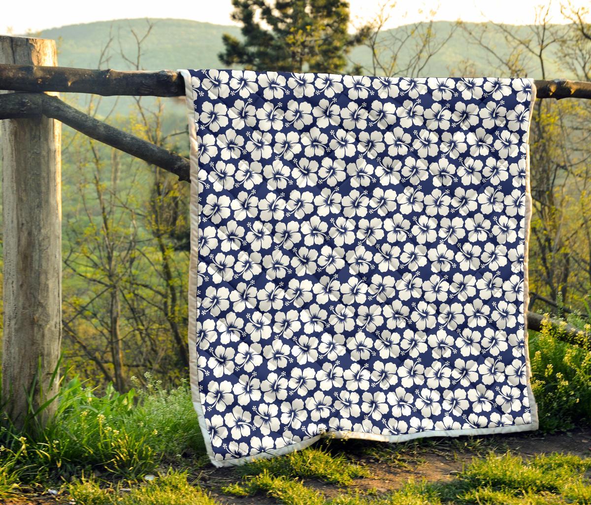 Hibiscus Blue Hawaiian Flower Pattern Premium Quilt-JTAMIGO.COM