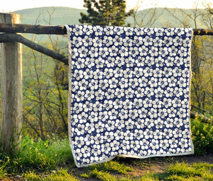Hibiscus Blue Hawaiian Flower Pattern Premium Quilt-JTAMIGO.COM