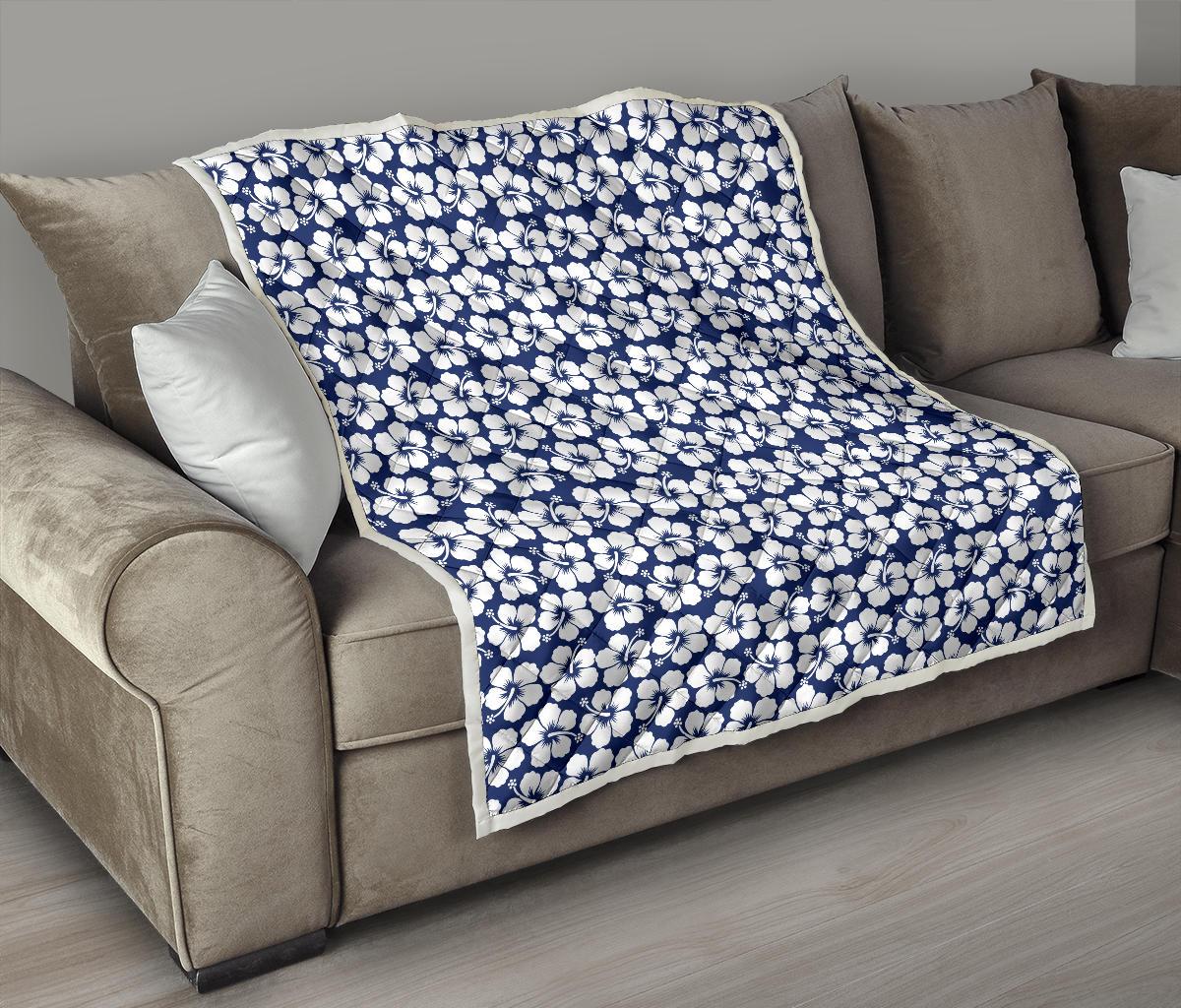 Hibiscus Blue Hawaiian Flower Pattern Premium Quilt-JTAMIGO.COM