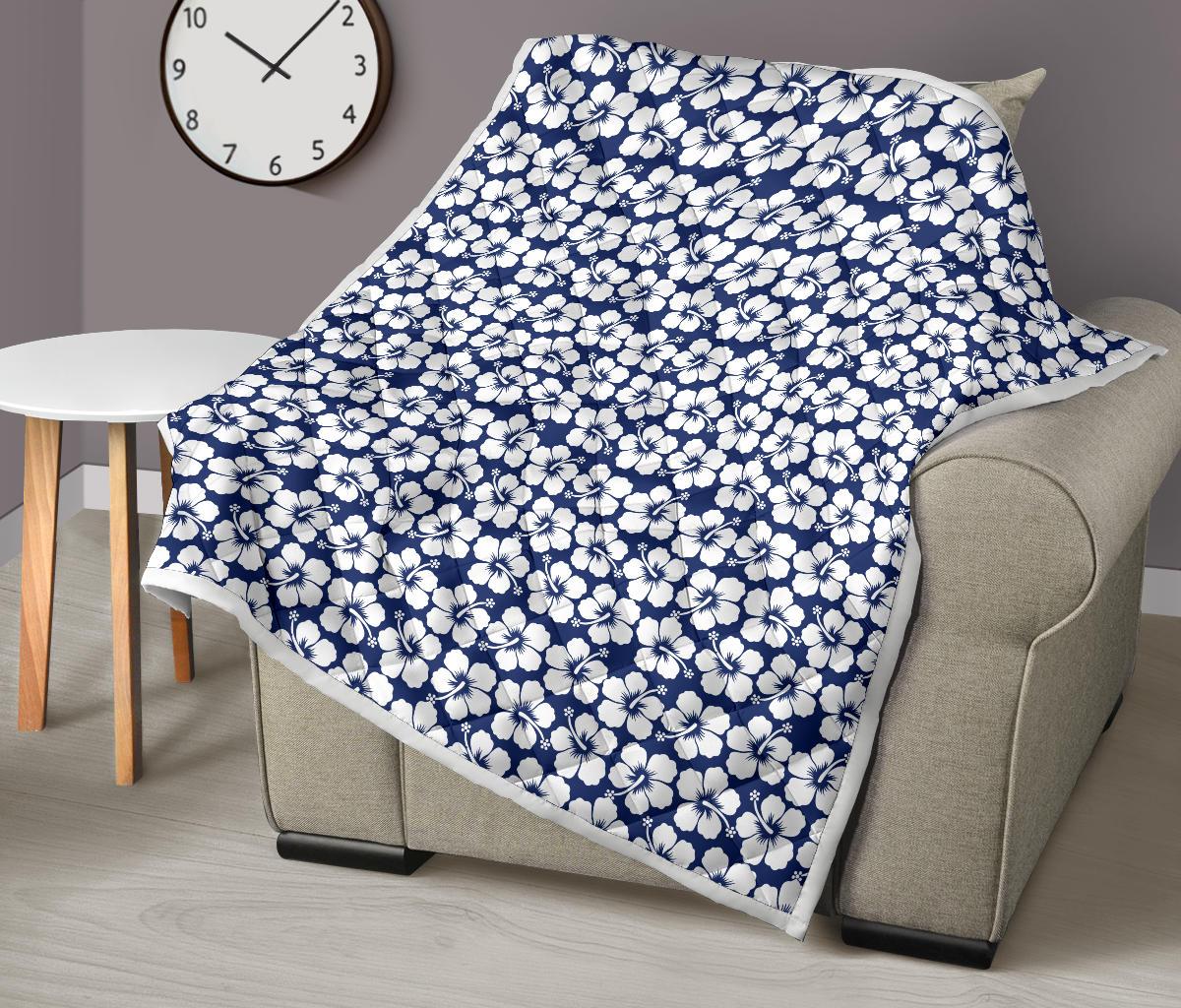 Hibiscus Blue Hawaiian Flower Pattern Premium Quilt-JTAMIGO.COM