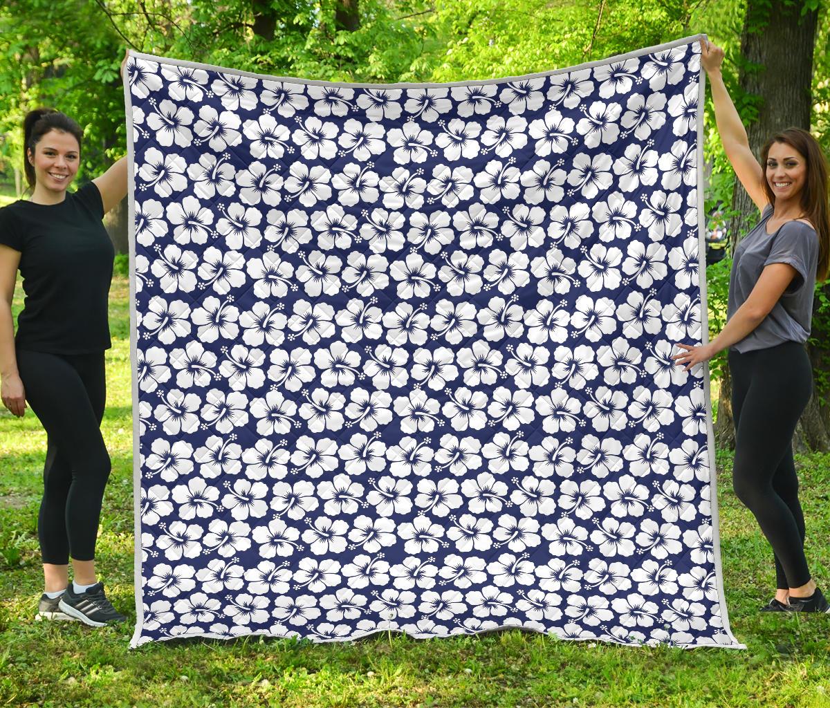 Hibiscus Blue Hawaiian Flower Pattern Premium Quilt-JTAMIGO.COM