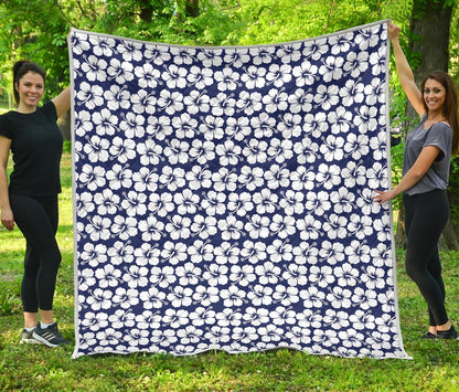 Hibiscus Blue Hawaiian Flower Pattern Premium Quilt-JTAMIGO.COM
