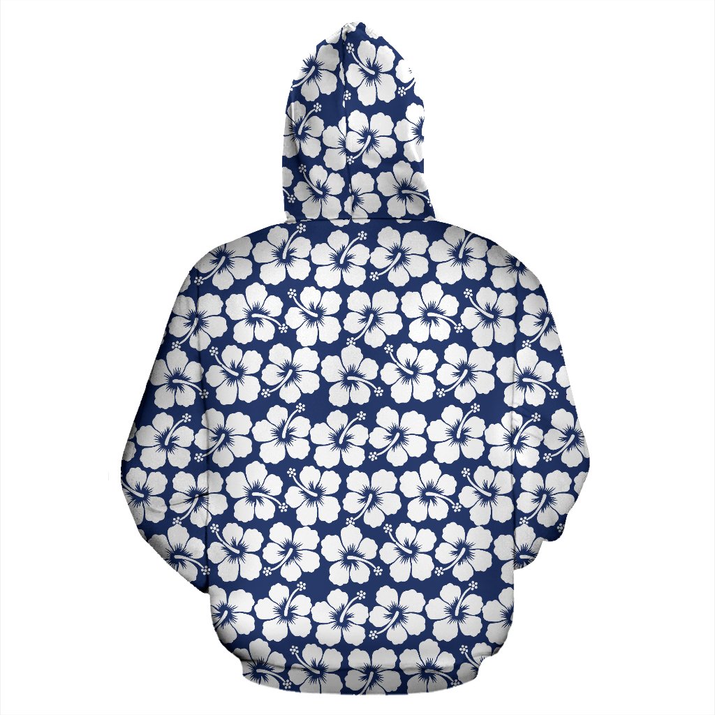 Hibiscus Blue Hawaiian Flower Pattern Pullover Hoodie