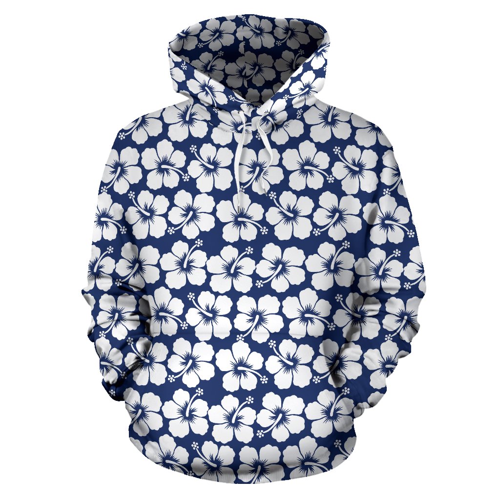 Hibiscus Blue Hawaiian Flower Pattern Pullover Hoodie