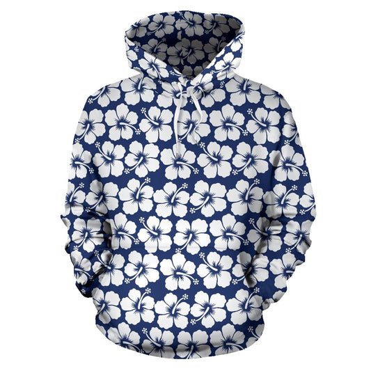 Hibiscus Blue Hawaiian Flower Pattern Pullover Hoodie