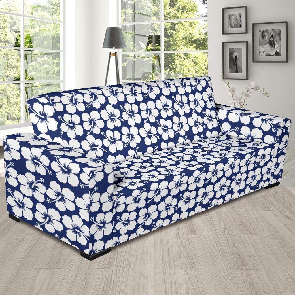 Hibiscus Blue Hawaiian Flower Pattern Sofa Slipcover-JTAMIGO.COM