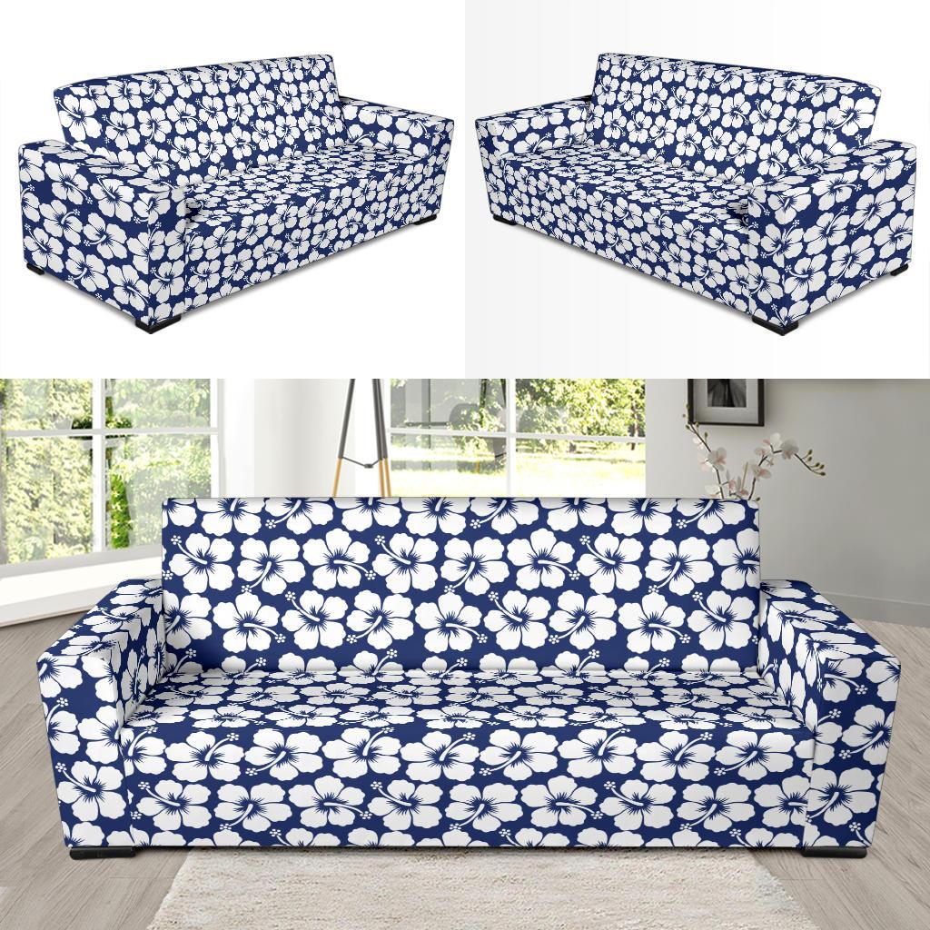 Hibiscus Blue Hawaiian Flower Pattern Sofa Slipcover-JTAMIGO.COM