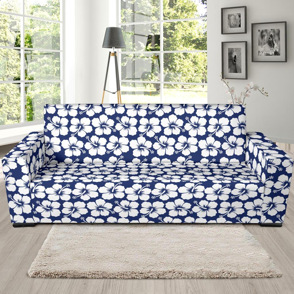 Hibiscus Blue Hawaiian Flower Pattern Sofa Slipcover-JTAMIGO.COM