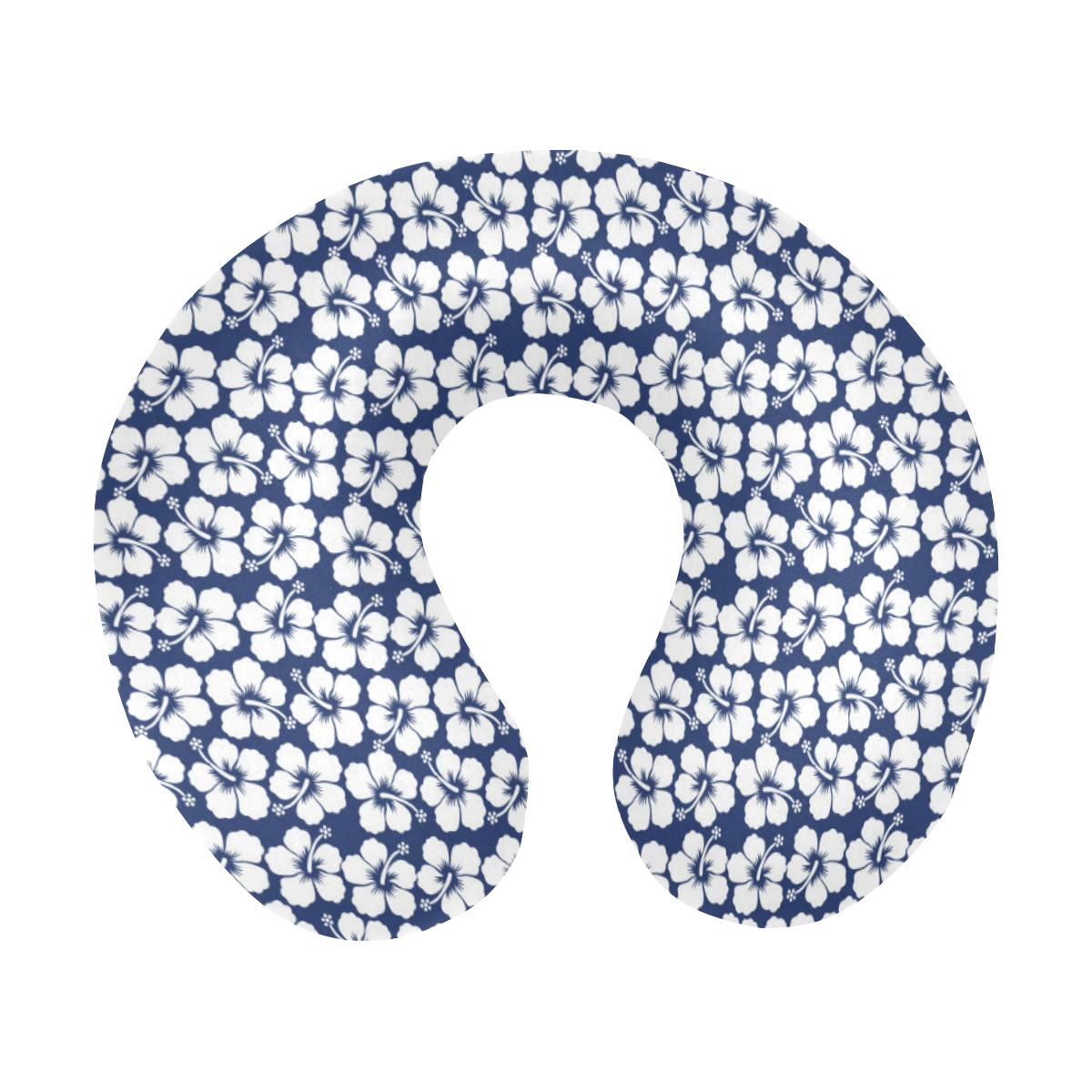 Hibiscus Blue Hawaiian Flower Pattern U-Shaped Travel Neck Pillow-JTAMIGO.COM