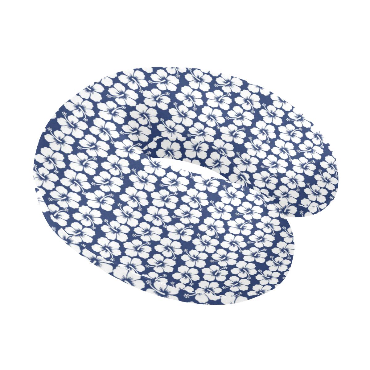 Hibiscus Blue Hawaiian Flower Pattern U-Shaped Travel Neck Pillow-JTAMIGO.COM