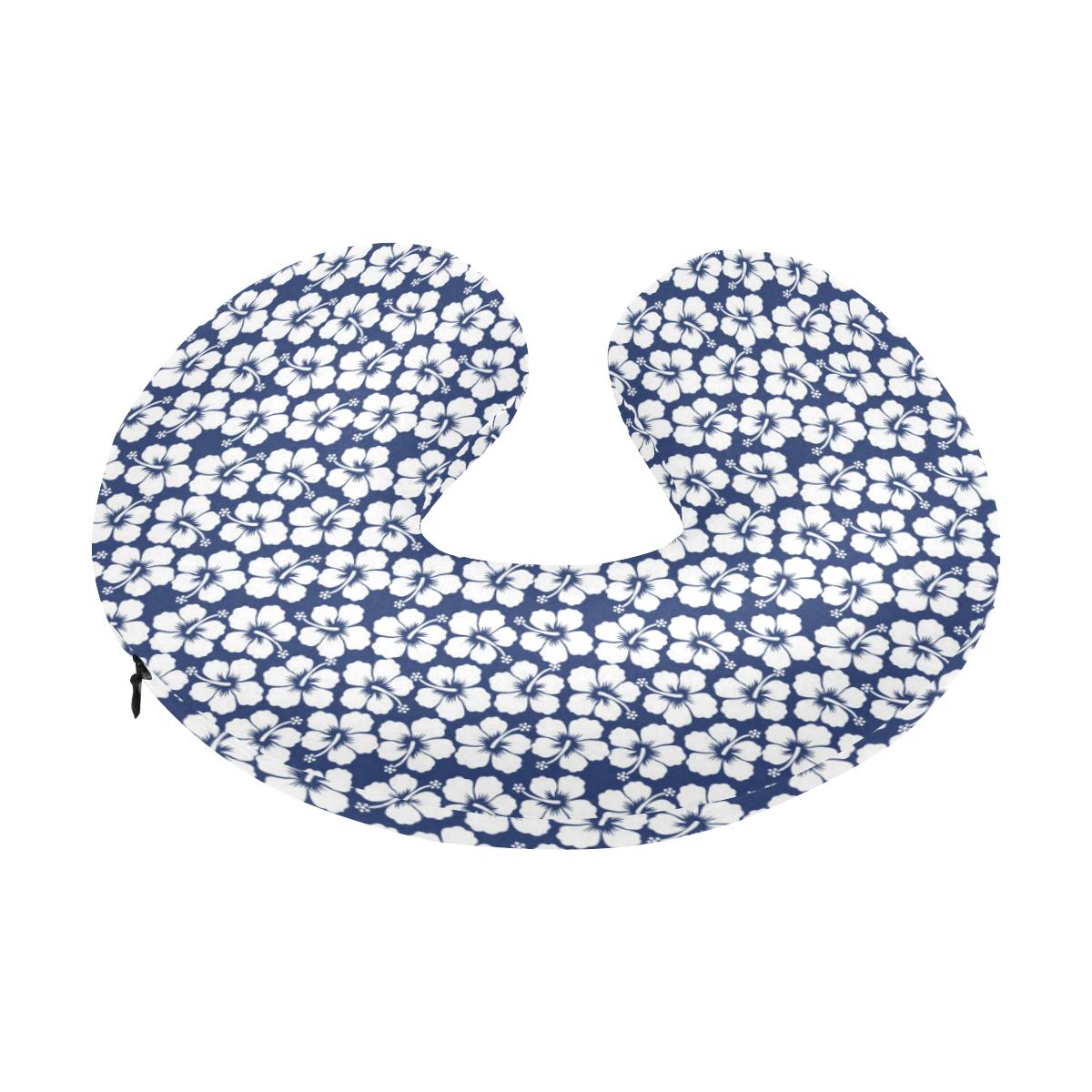 Hibiscus Blue Hawaiian Flower Pattern U-Shaped Travel Neck Pillow-JTAMIGO.COM