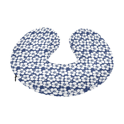 Hibiscus Blue Hawaiian Flower Pattern U-Shaped Travel Neck Pillow-JTAMIGO.COM