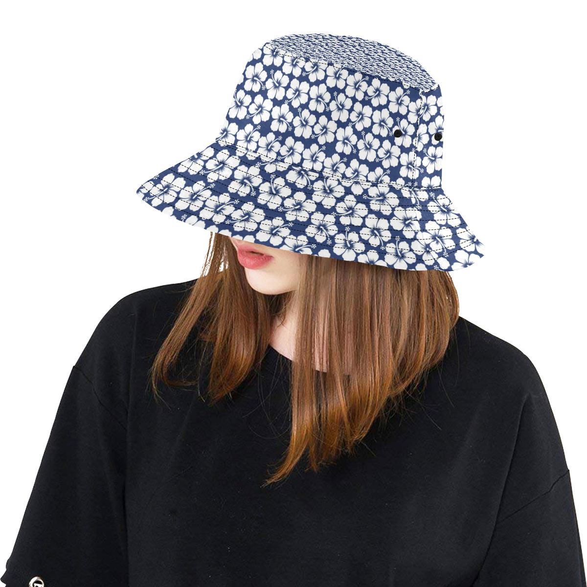 Hibiscus Blue Hawaiian Flower Pattern Unisex Bucket Hat