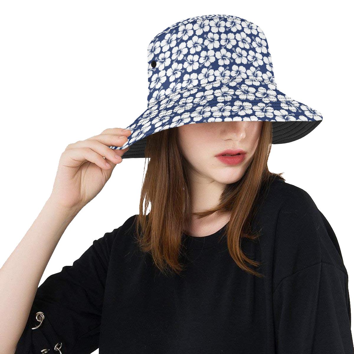 Hibiscus Blue Hawaiian Flower Pattern Unisex Bucket Hat
