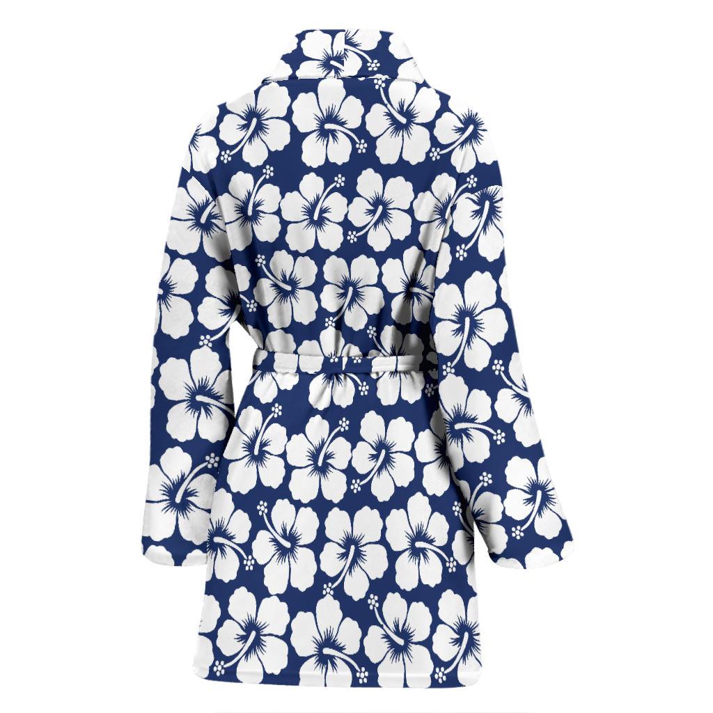 Hibiscus Blue Hawaiian Flower Pattern Women Bath Robe-JTAMIGO.COM