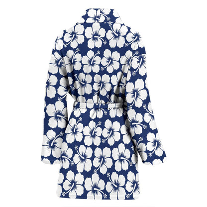 Hibiscus Blue Hawaiian Flower Pattern Women Bath Robe-JTAMIGO.COM