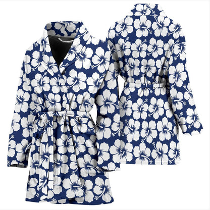 Hibiscus Blue Hawaiian Flower Pattern Women Bath Robe-JTAMIGO.COM