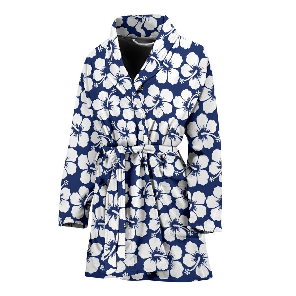 Hibiscus Blue Hawaiian Flower Pattern Women Bath Robe-JTAMIGO.COM