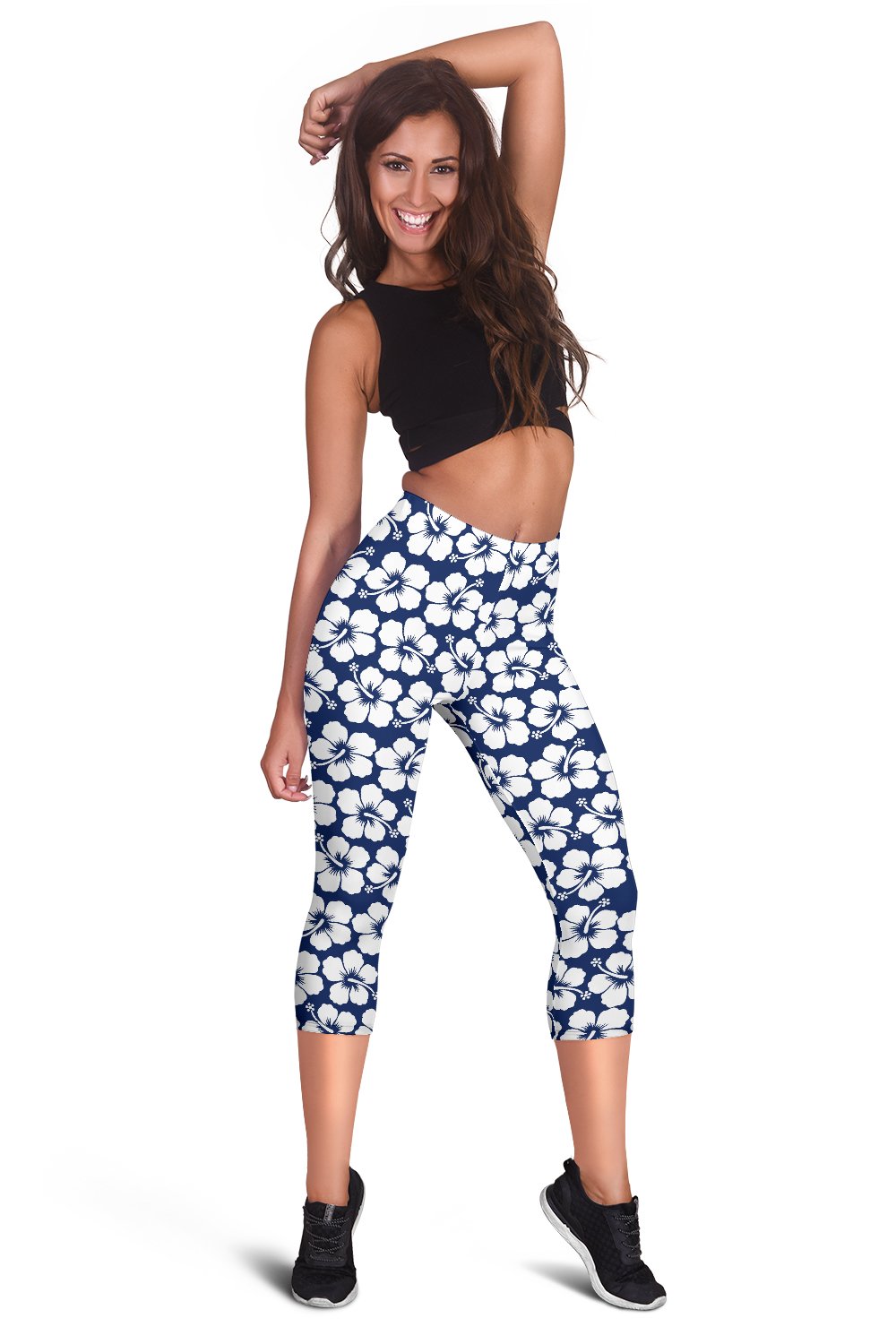 Hibiscus Blue Hawaiian Flower Pattern Women Capris