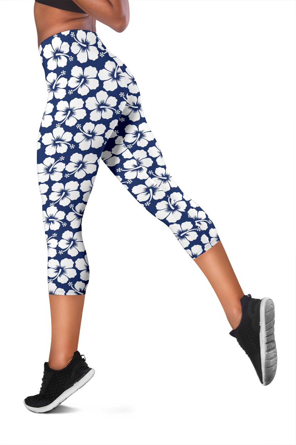 Hibiscus Blue Hawaiian Flower Pattern Women Capris