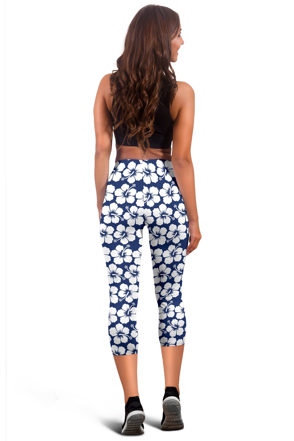 Hibiscus Blue Hawaiian Flower Pattern Women Capris