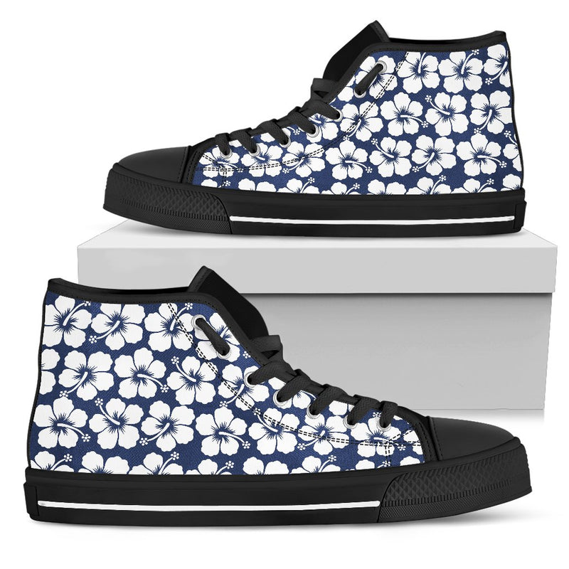 Hibiscus Blue Hawaiian Flower Pattern Women High Top Shoes