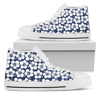 Hibiscus Blue Hawaiian Flower Pattern Women High Top Shoes